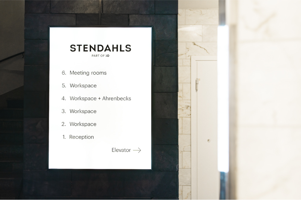 Floor guide: 1. Reception 2. Workspace 3. Workspace 4. Workspace + Ahrenbecks 5. Workspace 6. Meeting rooms